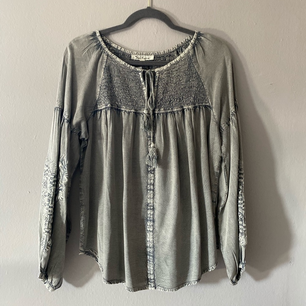 Solitaire Embroidery Peasant Boho Blouse